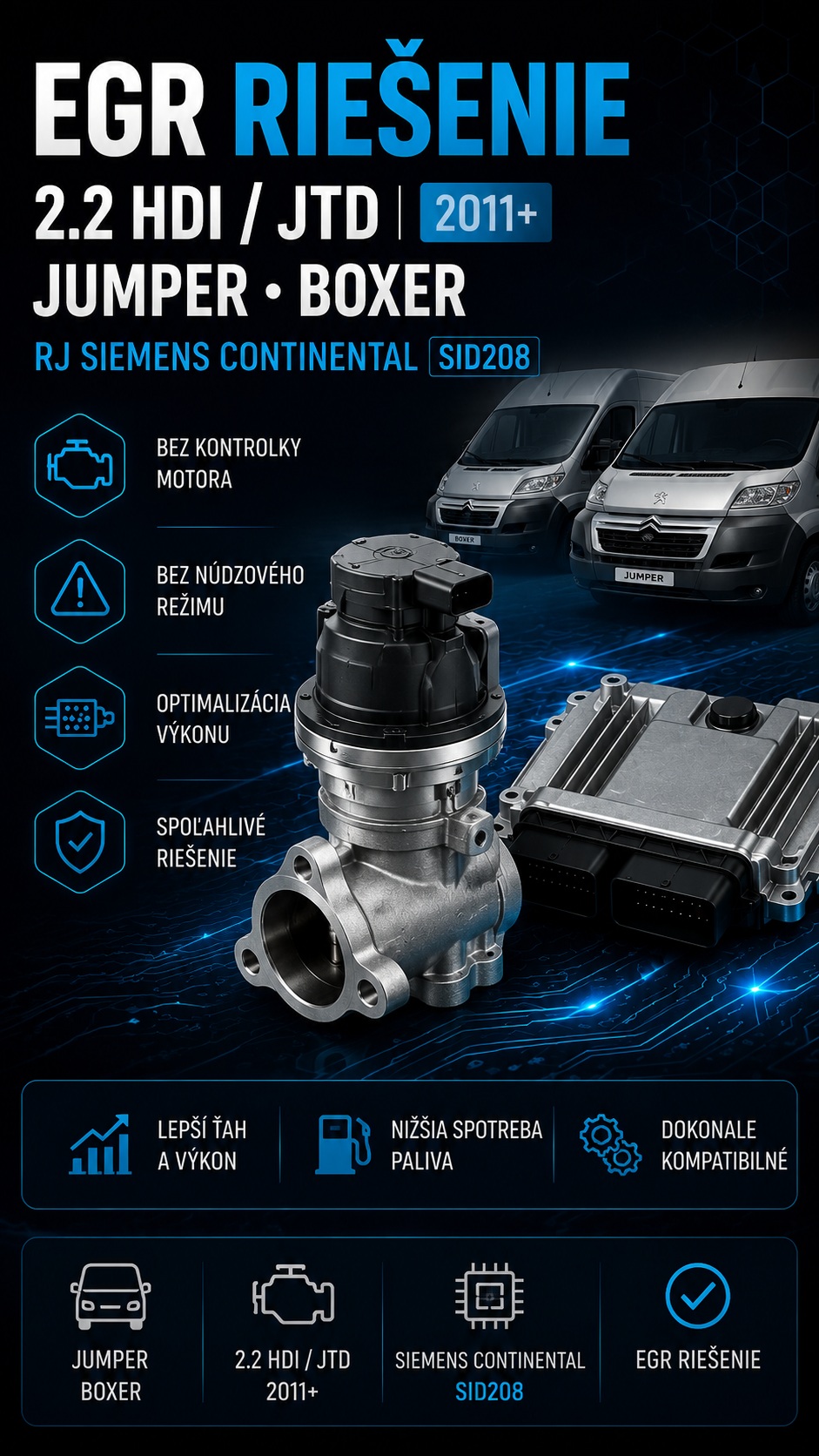 EGR riešenie Dodávky 2.2HDI 2011+ Boxer Jumper